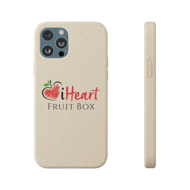 An iHeartFruitBox Biodegradable Phone Case with a tropical fruit design made by Printify.