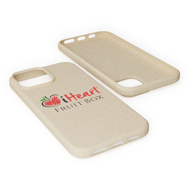 A beige iHeartFruitBox Biodegradable Phone Case with an apple on it, perfect for Printify enthusiasts.