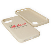 A white iHeartFruitBox Biodegradable Phone Case with an organically grown tropical fruit design. (Brand: Printify)