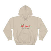 A beige iHeartFruitBox Unisex Heavy Blend™ Hoodie with the word heart on it, perfect for fans of Printify.