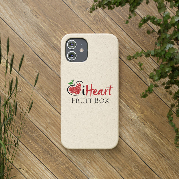 Printify iHeartFruitBox Biodegradable Phone Cases with a tropical fruit design.