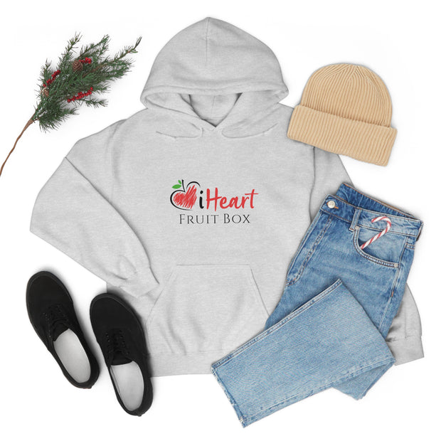 A iHeartFruitBox Unisex Heavy Blend™ Hoodie with the word heart paired with a stylish pair of jeans.
