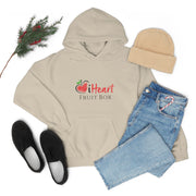 An iHeartFruitBox Unisex Heavy Blend™ Hoodie paired with a pair of jeans and boots. (Brand Name: Printify)