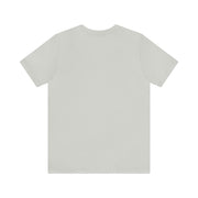 The back of a grey iHeartFruitBox Fitted Unisex T-Shirt featuring the Printify logo, on a white background.