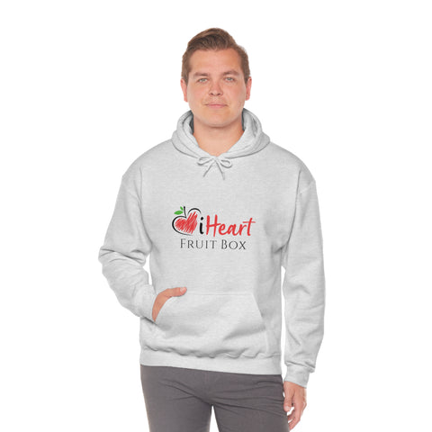 A man wearing a iHeartFruitBox Unisex Heavy Blend™ Hoodie by Printify.