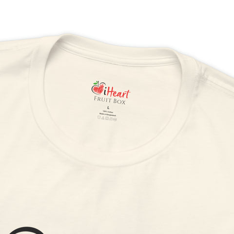 A white iHeartFruitBox Fitted Unisex T-Shirt with an apple, which is a tropical fruit, on it, made by Printify.