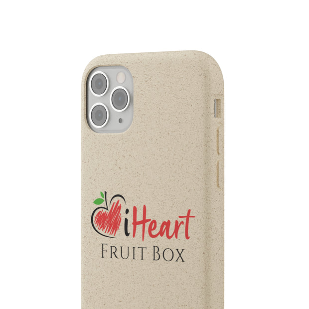 An iHeartFruitBox Biodegradable Phone Case featuring four circles inspired by tropical fruit. (Printify)