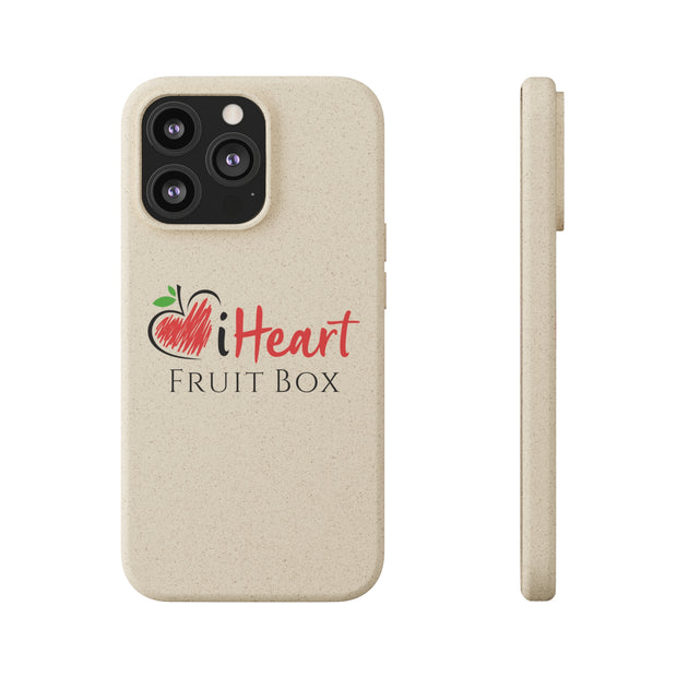 A white iHeartFruitBox Biodegradable Phone Case with four cameras featuring Printify.