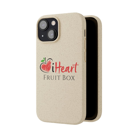 A beige iHeartFruitBox Biodegradable Phone Case with the Printify logo on it.