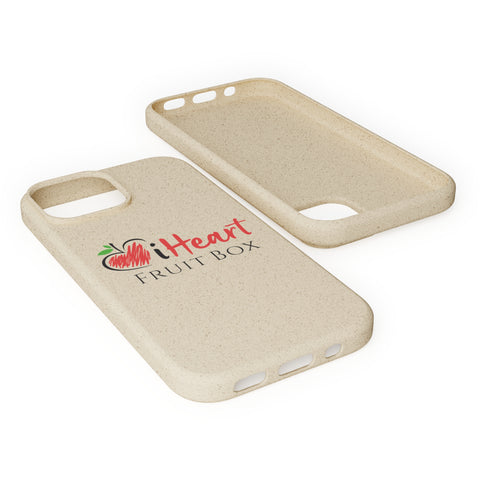 A beige iHeartFruitBox Biodegradable Phone Case with a Printify logo on it.
