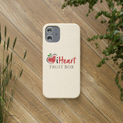 A iHeartFruitBox Biodegradable Phone Case with the word heart on it, featuring a tropical fruit design by Printify.