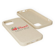 A beige iHeartFruitBox Biodegradable Phone Case with a Printify logo on it, perfect for iHeartFruitBox subscribers who appreciate organically grown fruit.