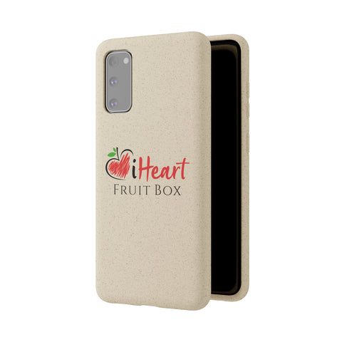 A iHeartFruitBox Biodegradable Phone Case with a screen in tropical fruit design from Printify.