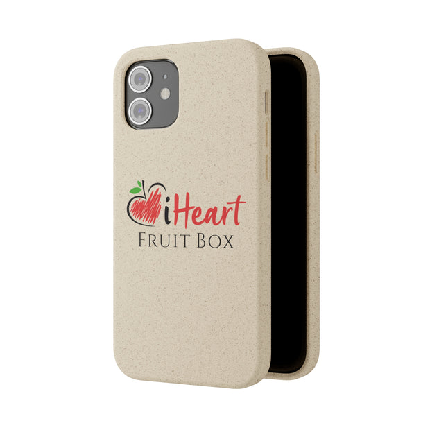 A beige iHeartFruitBox Biodegradable Phone Case with the Printify brand on it.