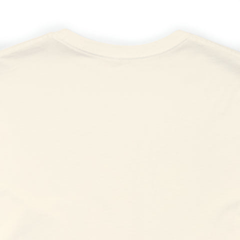 The back of a white iHeartFruitBox Fitted Unisex T-Shirt showcasing Printify, a tropical fruit subscription service.