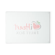 Printify's iHeartFruitBox Glass Cutting Board featuring Tropical Fruit.