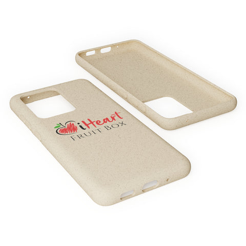 A beige Printify phone case with the word heart on it, perfect for the iHeartFruitBox Biodegradable Phone Cases enthusiasts.