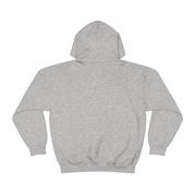 The back view of a grey iHeartFruitBox Unisex Heavy Blend™ Hoodie featuring the Printify logo.