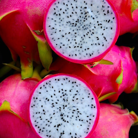 A close up of an iHeartFruitBox White Dragonfruit.